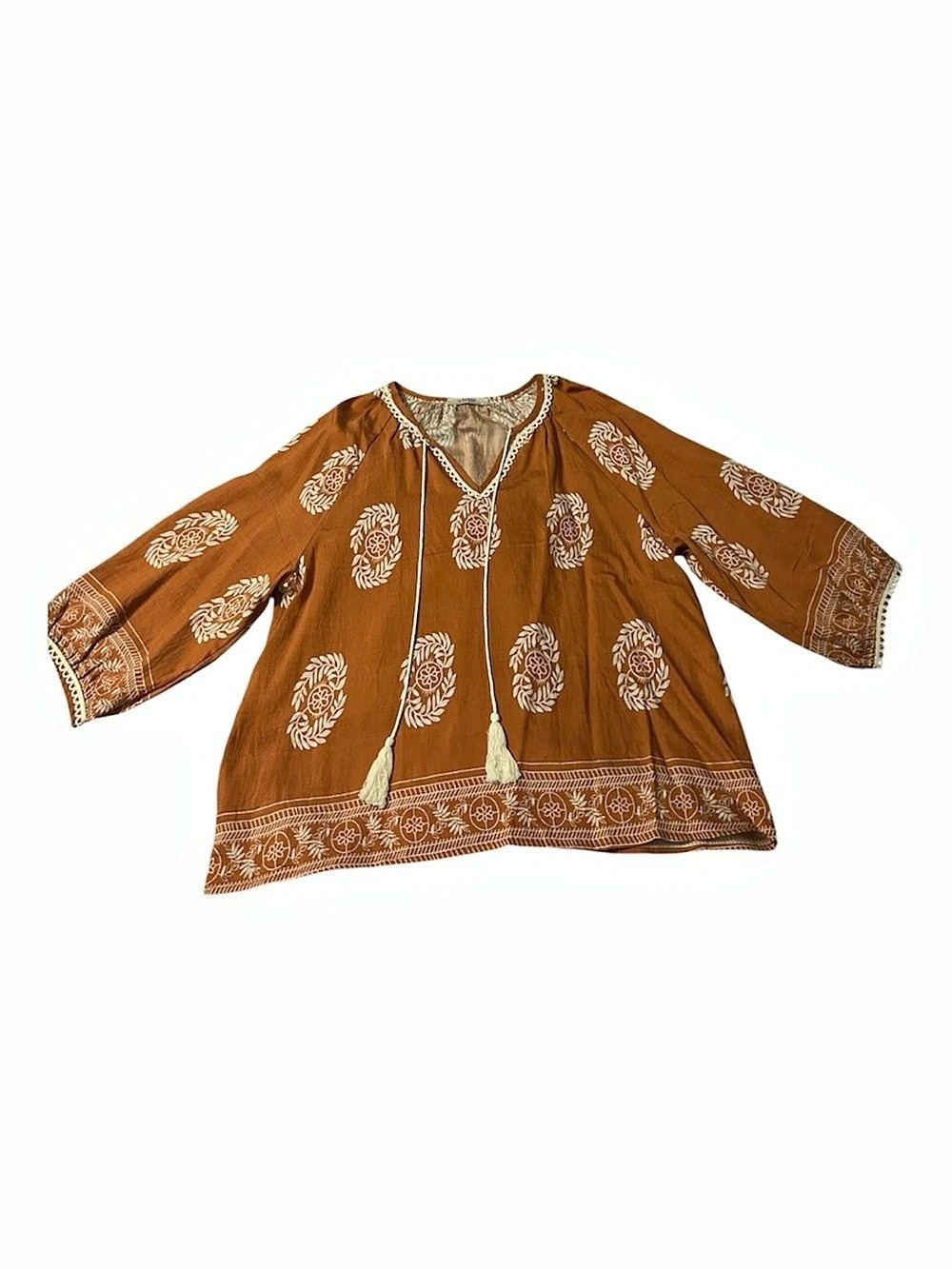 Viviilli Paisley Embroidered Tunic in Brown & White Like New